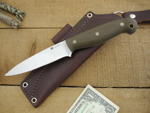 LT Wright Knives: JET (Flat Grind) Fixed Blade Knife w/ Green Canvas Micarta Handle - Matte Finish