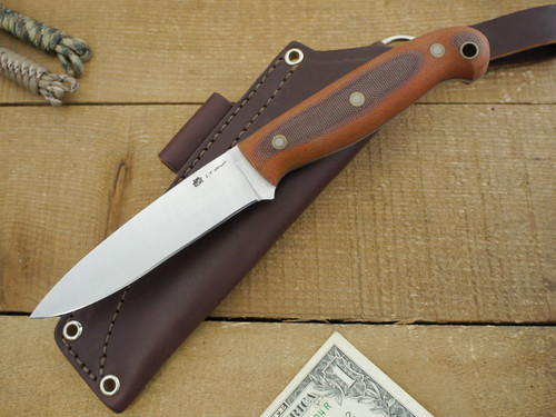 LT Wright Knives: JET (Flat Grind) Fixed Blade Knife w/ Natural Canvas Micarta Handle - Matte Finish