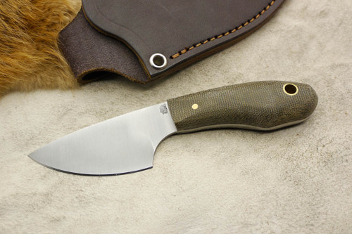 LT Wright Knives: JX3 (Convex Grind) Fixed Blade Knife w/ Green Canvas Micarta Handle - Matte Finish