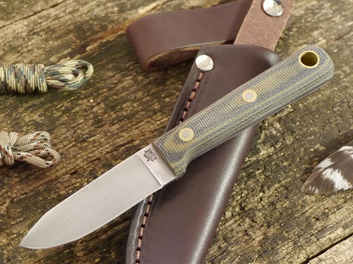 LT Wright Knives: Maverick Colt (Flat Grind) Fixed Blade Camping Knife w/ Green & Black Canvas Micarta Handle - Matte Finish