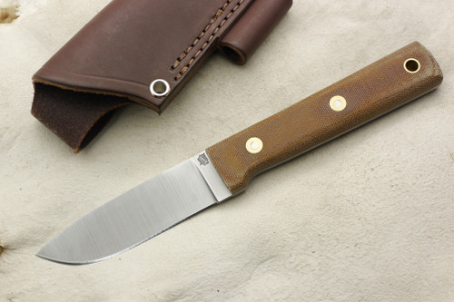 LT Wright Knives: Maverick Scout (Flat Grind) Fixed Blade Camping Knife w/ Natural Canvas Micarta Handle - Matte Finish