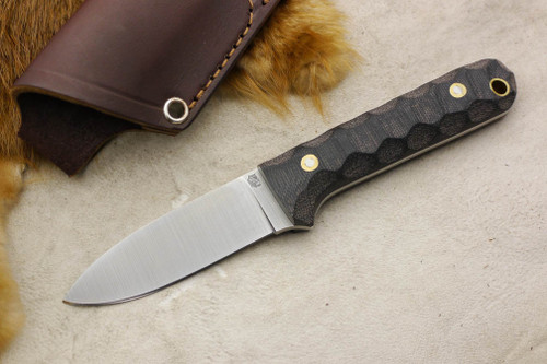 LT Wright Knives: Next Gen (Flat Grind) Fixed Blade Bushcraft Knife w/ Black Canvas Micarta Handle - Mountain Texture