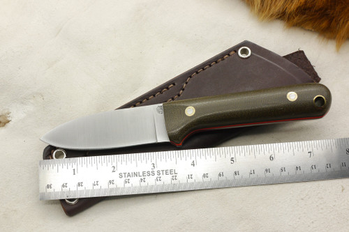 LT Wright Knives: Next Gen (Flat Grind) Fixed Blade Knife w/ Green Canvas Micarta Handle - Orange Liners
