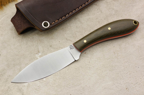 LT Wright Knives: Small Northern Hunter (AEB-L Steel) Flat Grind Fixed Blade Knife w/ Green Canvas Micarta Handle - Orange Liners