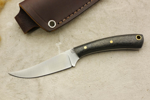LT Wright Knives: Small Swoop (Flat Grind) Fixed Blade Knife w/ Carbon Fiber Handle - Thick Black Liners