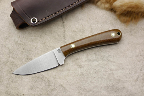 LT Wright Knives: Small Workhorse (Flat Grind) Fixed Blade Knife w/ Brown Canvas Micarta Handle