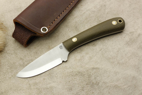 LT Wright Knives: Small Workhorse (Scandi Grind) Fixed Blade Knife w/ Green Canvas Micarta Handle - Matte Finish