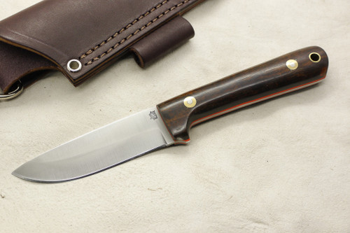 LT Wright Knives: Woodsman Pro (Saber Grind) Fixed Blade Knife w/ Desert Ironwood Handle - Orange Liners - 3