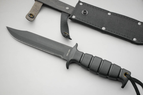 Ontario SP-1 Combat Knife, 7" Black 1095 Blade, Kraton Handle & Leather/Cordura Sheath