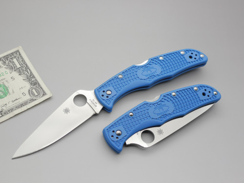 Spyderco Knives: Endura 4 (Full Flat Grind) Folding Pocket Knife w/ Blue Textured Fiberglass Reinforced Nylon Handle