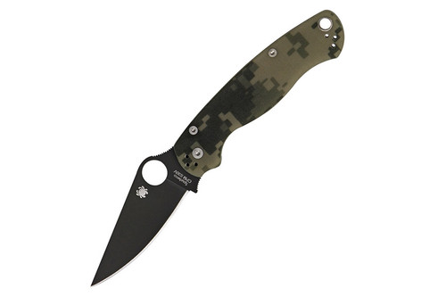 Spyderco Knives: Para Military 2 (Full Flat Grind) Black Blade Folding Pocket Knife w/ Digital Camofulage Textured G10 Handle