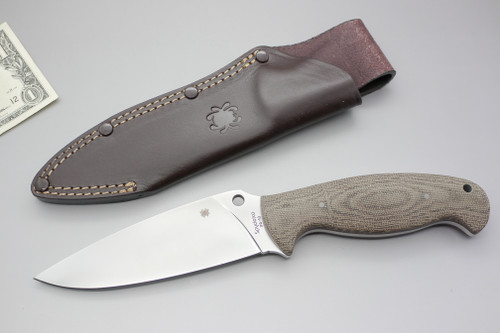 Spyderco Knives: Temperance 2 (Full Flat Grind) Fixed Blade Knife w/ Mocha Canvas Micarta Handle