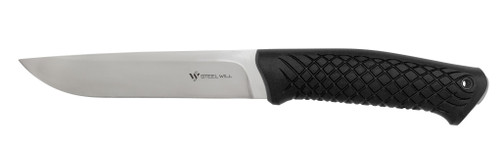 Steel Will Knives Druid 250 Fixed Blade - Black Thermoplastic Elastomer (TPE) Handle - Drop Point Blade - Satin 6.10" Blade