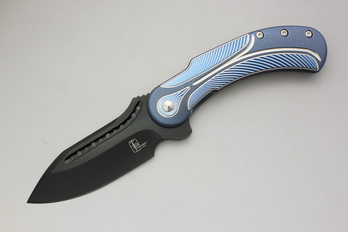 Todd Begg Knives - Field Marshall Folding Blade - Flipper - Blue & Silver Titanium Handle - Black PVD Coated 4" Blade - FM231