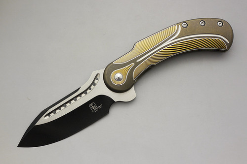 Todd Begg Knives - Field Marshall Folding Blade - Flipper - Gold & Bronze Titanium Handle - Black & Satin Silver 4" Blade - FM242