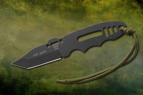 TOPS Knives C.A.T., 202 - Tanto Point - Black Traction Coated Blade - Skeletonized Handle