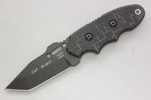 TOPS Knives C.A.T., 203T-01 - Tanto Point - Black Traction Coated Blade - Black G10 Cryptic Cyber Scales