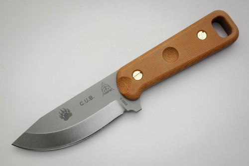 TOPS Knives C.U.B. (Compact Utility Blade) CUB-01 - Bead Blast Blade Finish - Hunters Point - Tan Canvas Micarta Handle / Includes Mini Survival Kit