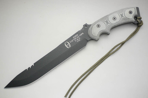 TOPS Knives Ron Hood Anaconda 9, AN9-HP - Black Traction Coated 9.5" Blade - Hunter's Point - Black Linen Micarta Handle
