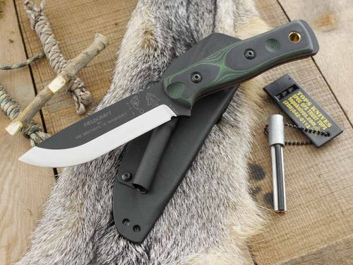 TOPS Knives, TPBROSGB B.O.B. (Brothers Of Bushcraft) Fieldcraft Fixed Blade Knife w/ Green & Black G10 Handle