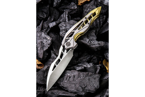 WE Knife Company 906C - Isham Arrakis Titanium Framelock - Gold/Gray - 3.5" Satin Blade