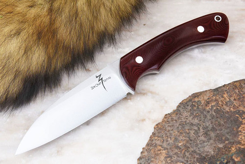 Zoe Crist Knives: Fire Creek Fixed Blade Knife w/ Maroon Linen Micarta Handle