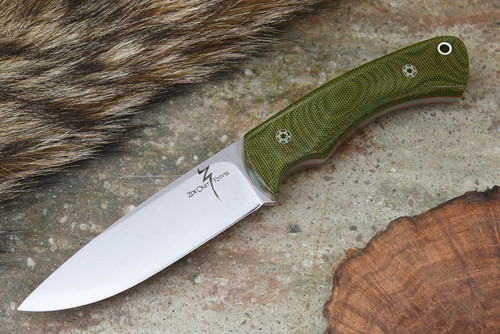 Zoe Crist Knives: Saluda Fixed Blade Knife w/ Green Canvas Micarta Handle, Red Liners & Mosic Pins