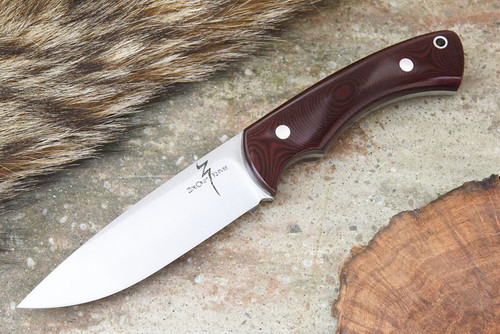 Zoe Crist Knives: Saluda Fixed Blade Knife w/ Maroon Linen Micarta Handle