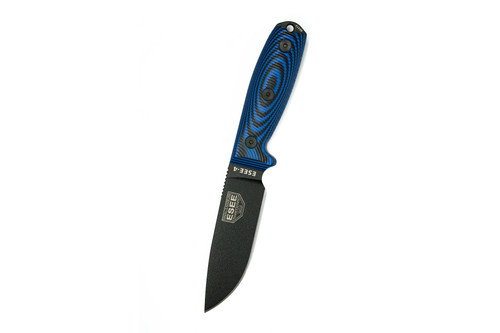ESEE Knives 4 - 4PB-008 - 1095 Carbon Steel Black Blade - Blue and Black G10 3D Handle - Black Sheath