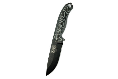 ESEE Knives 5 - 5PB-002 - 1095 Carbon Steel Black Blade - Gray and Black G10 3D Handle - Black Sheath