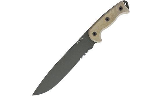 Ontario RTAK II, Fixed Blade Outdoor Knife w/ 10" Partially Serrated Green Blade, Nylon MOLLE Sheath & Micarta Handle