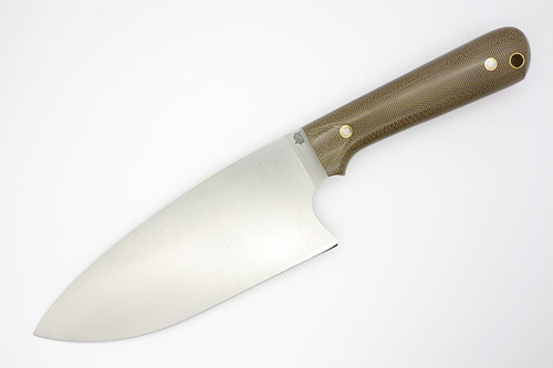 LT Wright Knives Camp Kitchen Knife - AEB-L Steel - Flat Grind - Green Canvas Micarta - White Liners - Polished Finish
