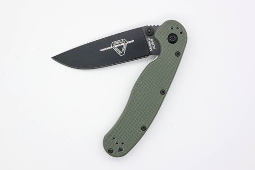 Ontario RAT Model 2 Folding Knife, 3" Stainless Black Blade, OD Green Nylon Handle - 8861OD