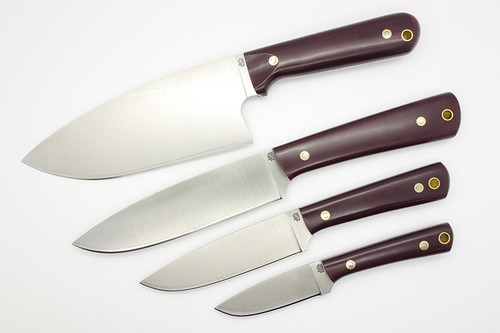 LT Wright Knives Cookcraft Collection Four Piece Knife Set - AEB-L Steel - Flat Grind - Double Red Canvas Micarta - Polished Finish