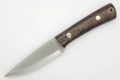 LT Wright Knives Gary Wines Bushcrafter - O1 Steel - Scandi Grind - Dark Curly Maple Handle - Polished Finish - 8 - FREE Black Liners!