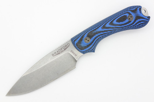 Bradford Knives: Guardian3, 3D - M390 Steel - Drop Point - Sabre Grind - Stonewash Blade Finish - 3D Blue and Black G10 Handle - Tumbled Fasteners