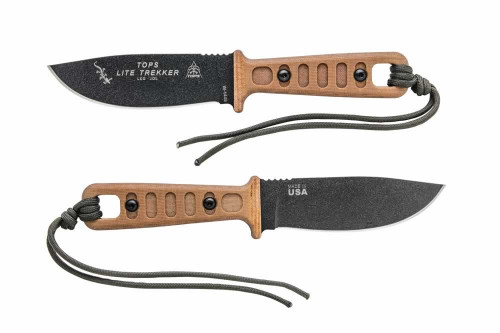 TOPS Knives Lite Trekker,  TLT-01 - Black Traction Coated Blade - Tan Canvas Micarta Handle
