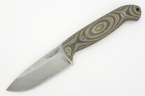 Bradford Knives: Guardian4.5, 3D - CPM 3V Steel - Drop Point - Sabre Grind - Stonewash Blade Finish - 3D Camo Canvas Micarta Handle