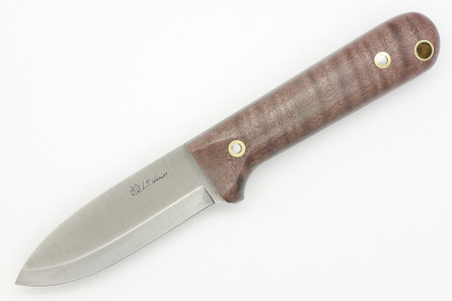 LT Wright Knives Next Gen - AEB-L Stainless Steel - High Scandi Grind - Dark Curly Maple - Polished Finish - FREE Black Liners! - 2