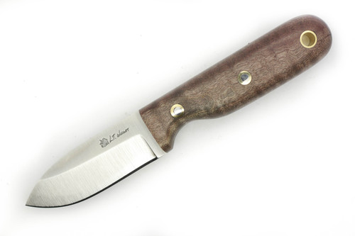 LT Wright Knives Bushbaby - A2 - Saber Grind - Dark Curly Maple - Polished Finish - FREE Black Liners! - 1