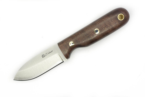 LT Wright Knives Bushbaby - A2 - Saber Grind - Dark Curly Maple - Polished Finish - FREE Black Liners! - 5