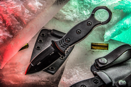 TOPS Knives I.C.E. Dagger - ICED-02 - Black Cerakote Compound Edge Blade, Black G10 Handle