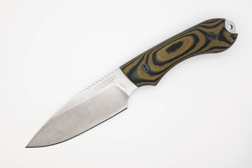 Bradford Knives: Guardian4 - M390 Steel - Sabre Grind, Stonewash Finish Blade - 3D Camo Micarta Handle
