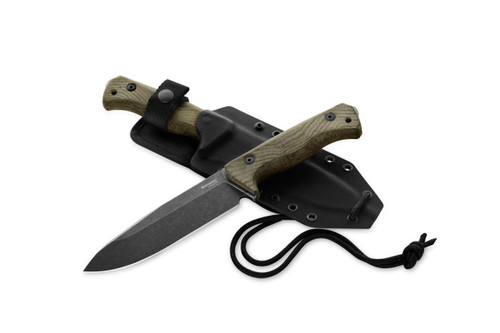 LionSteel Knives: T6 - BÖHLER K490 Steel - Old Black Blade Finish - Green Canvas Micarta Handle