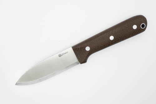 LT Wright Knives Genesis - 3/32" AEB-L Stainless Steel - Scandi Grind - Brown Burlap Handle - Matte Finish - Silver Corby Bolts - Kydex