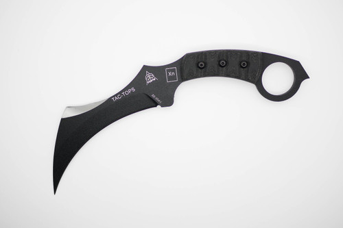 TOPS Karambit, TAC-01-RMT - Black Traction Coated 7.13" Blade - Black Canvas Micarta Handle - Rocky Mountain Tread - Kydex Sheath