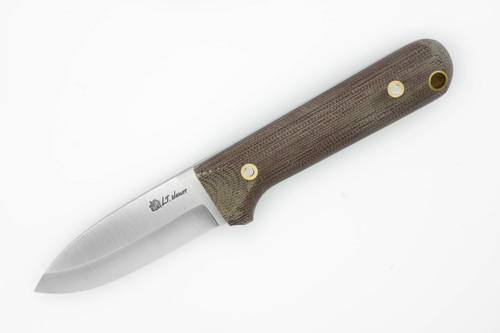 LT Wright Knives: HEVI Next Gen - 3/16" Thick O1 Steel - Scandi Grind - Rustic Brown Canvas Micarta - Matte