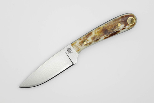 LT Wright Knives: Frontier First - O1 Tool Steel - Flat Grind - Brown Bone w/ Black Liners - 5