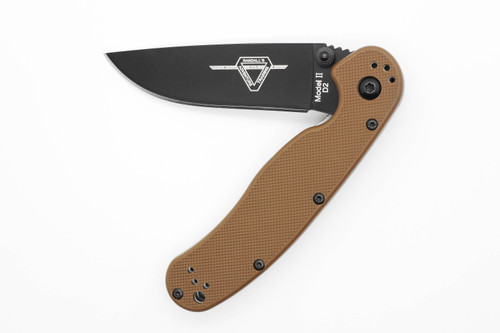 Ontario RAT Model 2 Folding Knife, 3" Black D2 Steel, Coyote Brown Nylon Handle - 8830CB