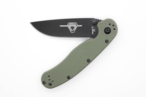 Ontario RAT Model 2 Folding Knife, 3" Black D2 Steel, OD Green Nylon Handle - 8830OD